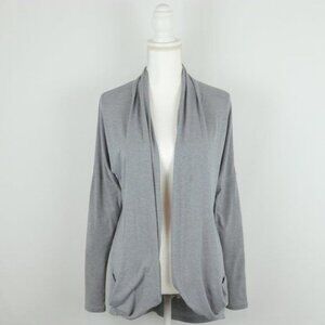 Lucy Women's Small Gray Knit Jersey Open Front Drop Back Hem Cardigan